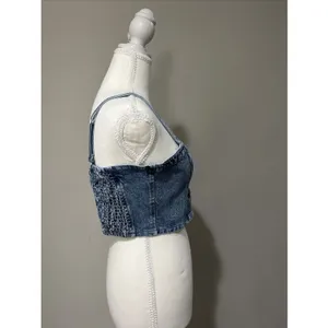 Social Tourist Abercrombie Denim Lace Up Cropped Corset Top Sz M Women’s thumbnail 8