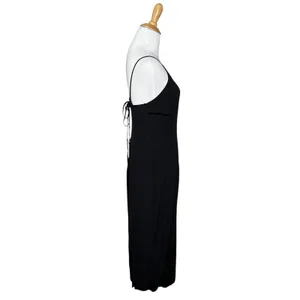 Zara Black Halter Spaghetti Strap Midi Dress Side Split Pull Over Size Medium thumbnail 8