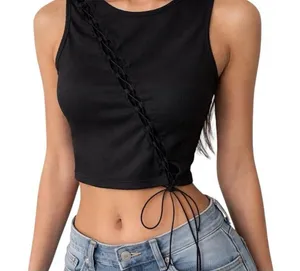 Princess Polly Black Lace-Up Ribbed Cropped Tank EUC thumbnail 1