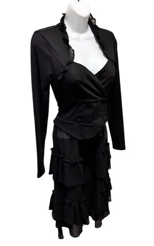 Hot Topic Black Sweetheart Double-Breasted Tiered Ruffle Jacket S Steampunk Goth thumbnail 3