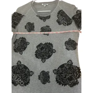 Kenzo Women’s Grey Flocked Velvet Tiger Logo Fleece Sweatshirt Dress-Size Large thumbnail 5