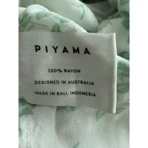 Piyama Pajama Set XS Green White Toile Botanical Rayon Pants Bali Resort #F13-1 thumbnail 3