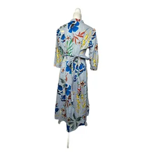 Zara Tie Waist Floral Pinstriped Shirt‎ Dress Women's Cotton Medium thumbnail 3