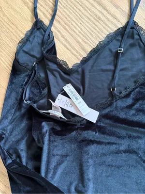 Victoria's Secret Black Velvet Lace-Trim Slip thumbnail 2