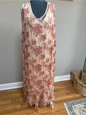 Vintage April Too! April Cornell ruffled floral flowy maxi sleeveless slip dress thumbnail 5
