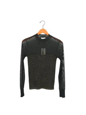 NWT A Loves A Black Gold Metallic Knit Sheer Illusion Mesh Long Sleeve Top M thumbnail 3