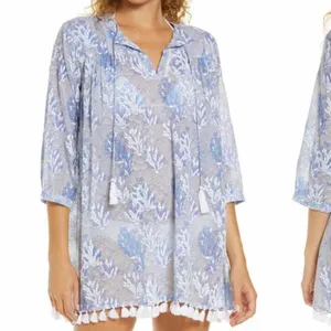 Roller Rabbit 100% Cotton Ugyen Leaves Serafina Tunic Coverup size S Small thumbnail 14