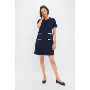 NWT Tuckernuck Francoise Dress Small Navy Knit Shift Old Money‎ Preppy Classic thumbnail 11