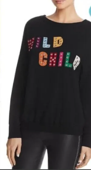 Alice + Olivia‎ Bao Wild Child Black Embellished Wool Sweater ASO Miley Cyrus XS thumbnail 1