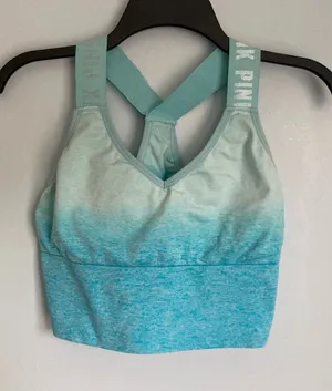PINK Victoria's Secret Sports Bra Medium Blue Ombre Longline thumbnail 1
