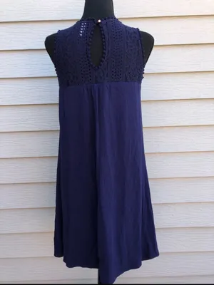 Xhilaration Boho Embroidered Lace Halter Dress Navy Blue Size S Mini Flirty thumbnail 6
