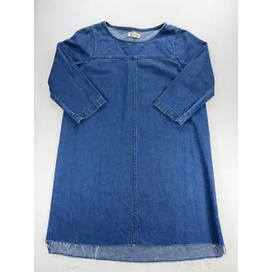 Madewell Denim Shift Dress Medium Wash Frayed Hem Long Sleeve Blue G7926 thumbnail 4