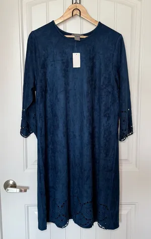 Kate & Mallory 1X Blue Faux Suede Scallop Trim Dress Coastal Cowgirl Indie Folk thumbnail 1