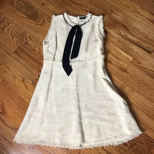 Zara Cream Tweed Sleeveless Dress with Black Bow thumbnail 5