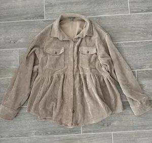 Lane 201 Corduroy Peplum Shacket Jacket in Taupe thumbnail 1