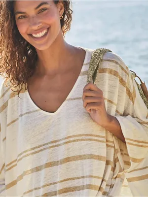 Garnet hill 100% Organic-Linen Cover-Up size large / extra large cream stripe thumbnail 2