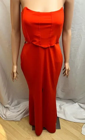 ASOS Red Strapless Corset Cutout Maxi Dress Size US 8 thumbnail 1