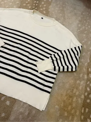 Black Ivory Striped Breton Knit Sweater Women’s M Oversized Crewneck thumbnail 3