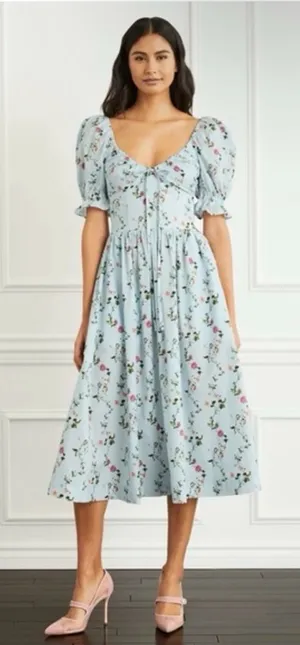 Hill House Ophelia in Pond Floral Midi Dress with Puff Sleeve — Size M thumbnail 1