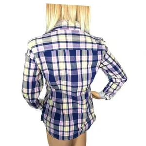 TOMMY HILFIGER Shirt Womens Small Purple Plaid Long Sleeve Button Front Top thumbnail 5