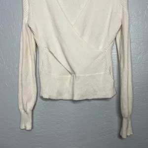 Moth Anthropologie Women XS Cream Faux Wrap Knit Sweater Long Sleeve Balletcore thumbnail 2