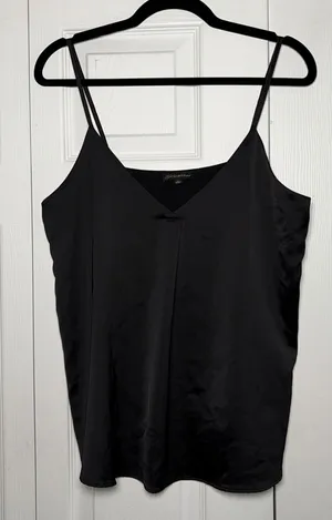 Shinestar V-Neck Satin‎ Camisole Womens Size L Black Spaghetti Strap Tank Satin thumbnail 1