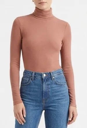 Naked Wardrobe Womens Long Sleeve Turtleneck Bodysuit Mauve Brown XS nw-b0313n thumbnail 1