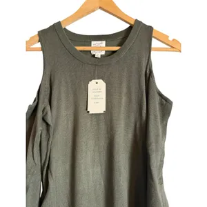 Hippie Rose Moss Green Knit Cold Shoulder Ruched Long Sleeve Sweater Mini Dress thumbnail 2