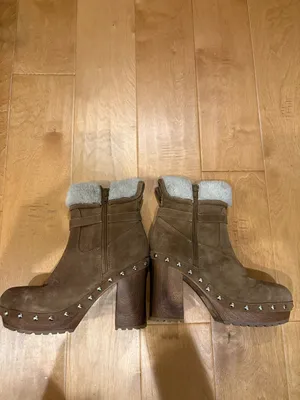 Guess Women's Damina Platform Wood Clog Booties boots suede tan sz 9 thumbnail 6