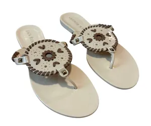 Jack Rogers Georgica Jelly Sandals Bone White Truffle Brown Thong Flip Flop Sz 9 thumbnail 1