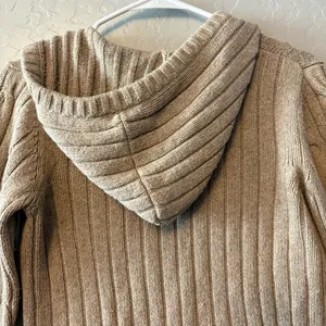 Hollister Y2K beige cable knit hooded deep v-neck rabbit hair sweater large thumbnail 12