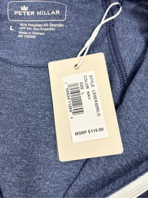 Peter Millar Navy Quarter-Zip Pullover White Trim Performance Top Size L NWT thumbnail 7