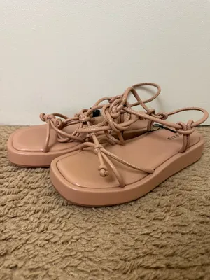 Torrid Tie Ankle Strappy Flatform Sandals in Camel NWT Size 8WW thumbnail 4