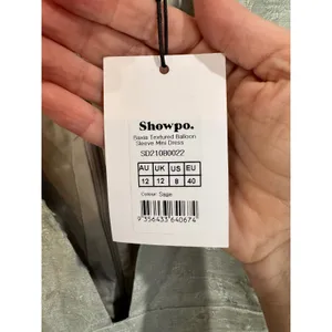 Showpo NWT Baxia Textured Balloon Sleeve Mini Dress sz 8 Silver Blue thumbnail 7