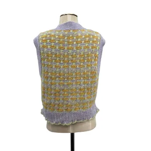 Mango Knit Sweater Vest Scallop Hem Pastel‎ Purple Yellow Size Small thumbnail 8