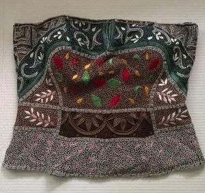 Aftershock Y2K vintage silk beaded embroidered strapless boho top, size large thumbnail 1