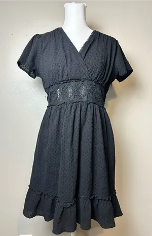 Altar'd State Black Lace-Trim Midi Dress Size Medium thumbnail 1