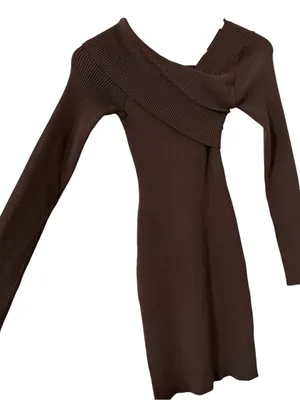 REVOLVE x SUPERDOWN Ysabel Off Shoulder Brown Ribbed Long Sleeve Mini Dress thumbnail 9