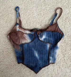 Blue and brown tie-dye corset top thumbnail 1