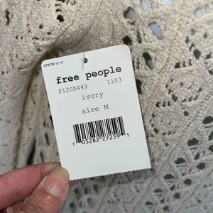 Free People Womens Open Knit Long‎ Sleeve Tunic Sweater Ivory Size Medium NWT thumbnail 6