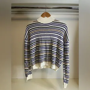 NWT Ten Sixty Sherman Woman’s Stripe Mock Neck Sweater -L thumbnail 4