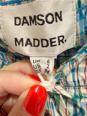 DAMSON MADDER NWT Ebba Smocked Midi Dress in Picnic Blue Check Cottagecore US 2 thumbnail 7