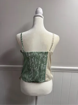 Mare Mare x Anthropologie Tie Front Striped Wrap Tank Top Green Beige Medium thumbnail 12