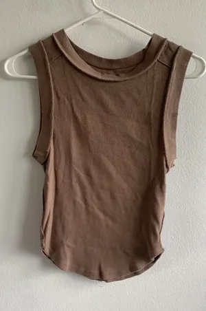 We The Free Free People Brown Ribbed Muscle Tank Top Curved Hem XS OB1085202 thumbnail 1