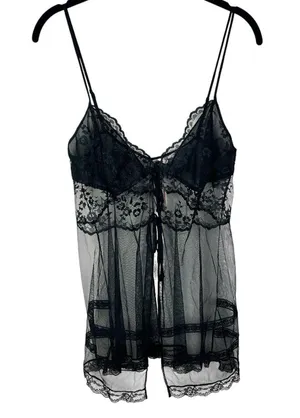 NEW Vintage Victoria’s Secret Sheer Black Lace Tie Front Cami M Y2K Deadstock thumbnail 6
