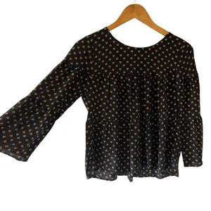 MADEWELL Silk Tiered Button-Back Top Heart Flip Black Gold 3/4 Sleeve Blouse siz thumbnail 5