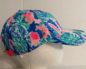 Lilly Pulitzer Blue Tropical Print Sun Hat with Pink & Green Accents thumbnail 3