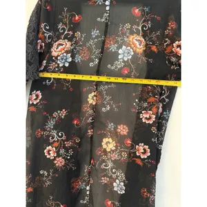 American‎ Eagle Floral Kimono Womens Medium Black Sheer Lace Trim Chiffon Wrap thumbnail 2