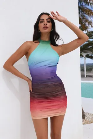 Hello Molly Multicolor Ombre Halter Mini Dress thumbnail 1