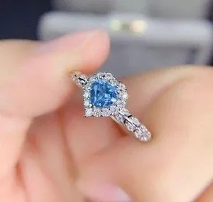 18K White Gold Plated Adjustable Blue Crystal Sapphire Love Heart Ring for Women thumbnail 1